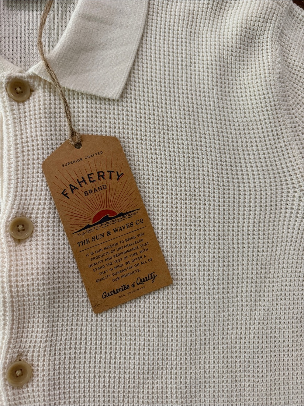 Faherty Cream Knit Button-Down Polo Shirt - Picture 2 of 4